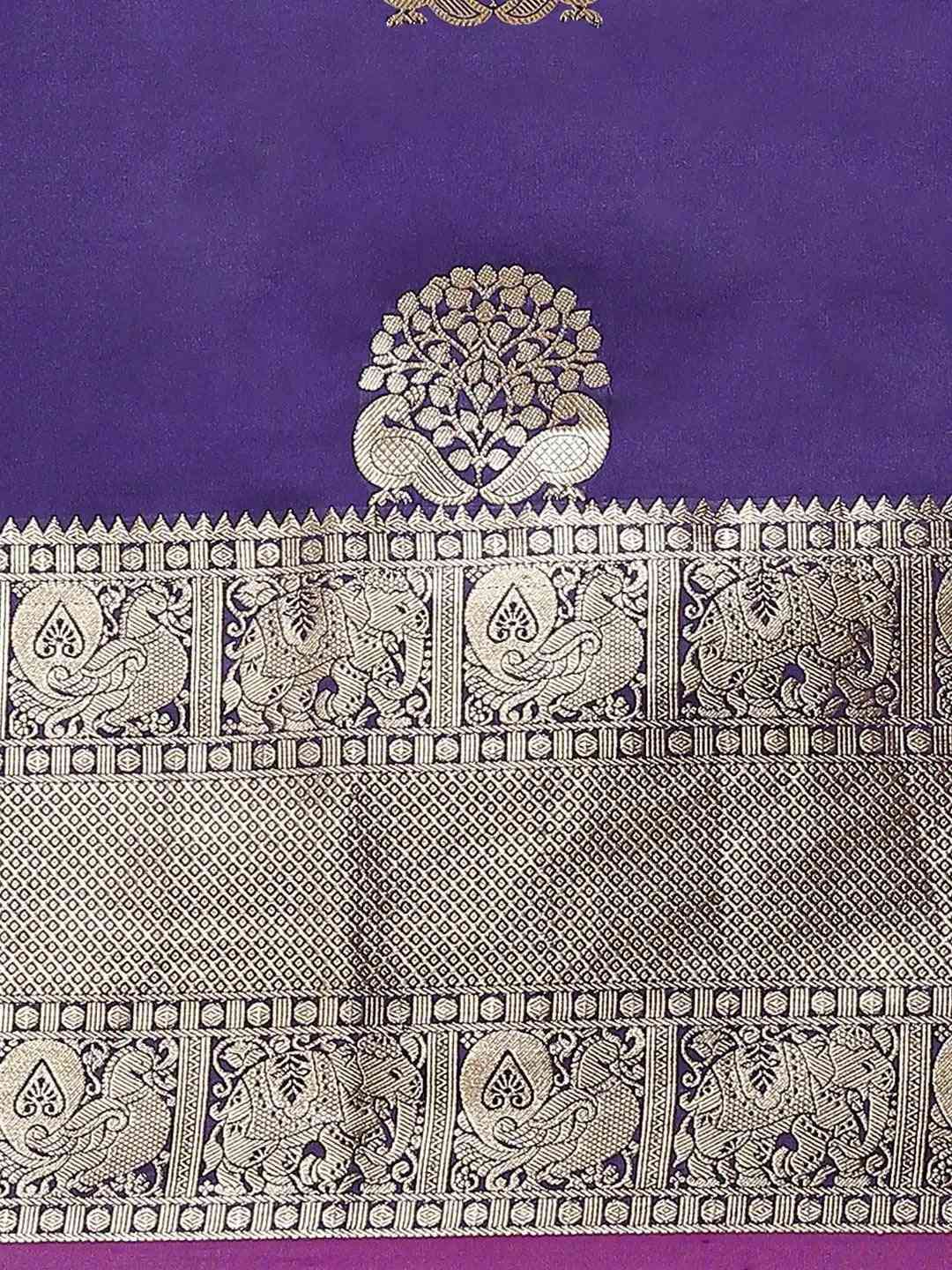 Indigo Colour Kanjivaaram Soft Silk Kanchi Zari Weaving Saree by My Store