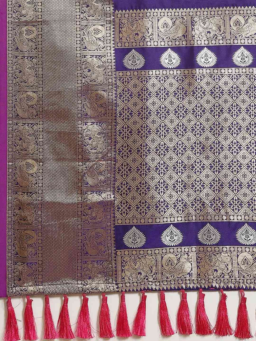 Indigo Colour Kanjivaaram Soft Silk Kanchi Zari Weaving Saree by My Store