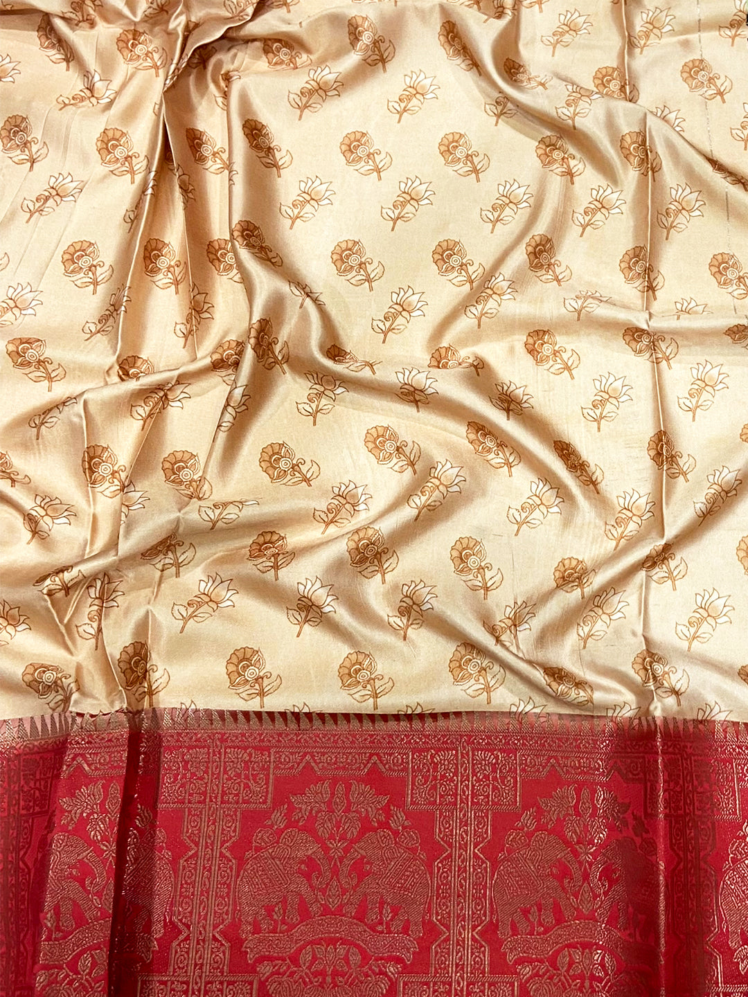 Peach Kalamkari Printed Soft Satin Saree by My Store