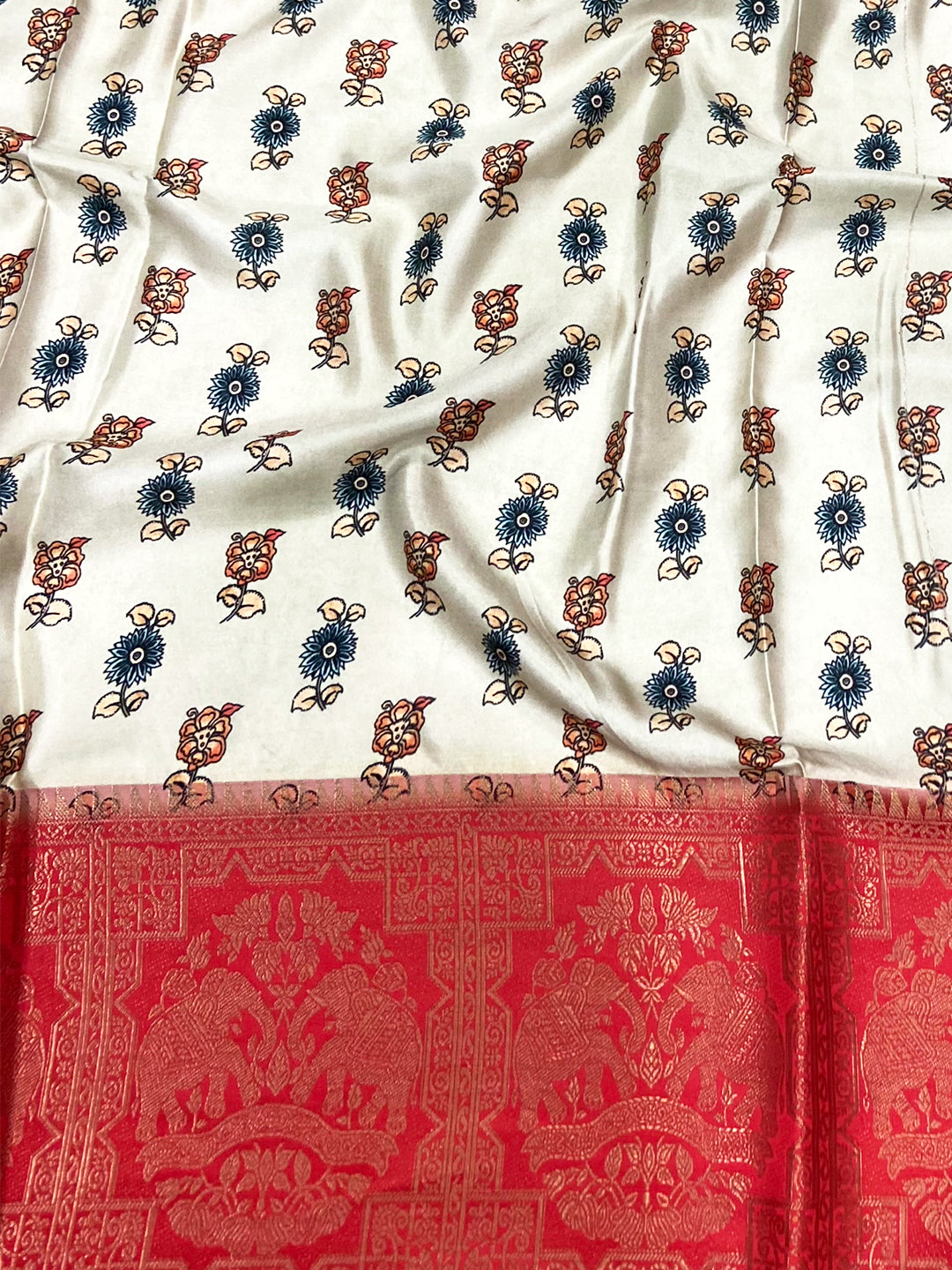 Sage Green Kalamkari Printed Soft Satin Saree by My Store
