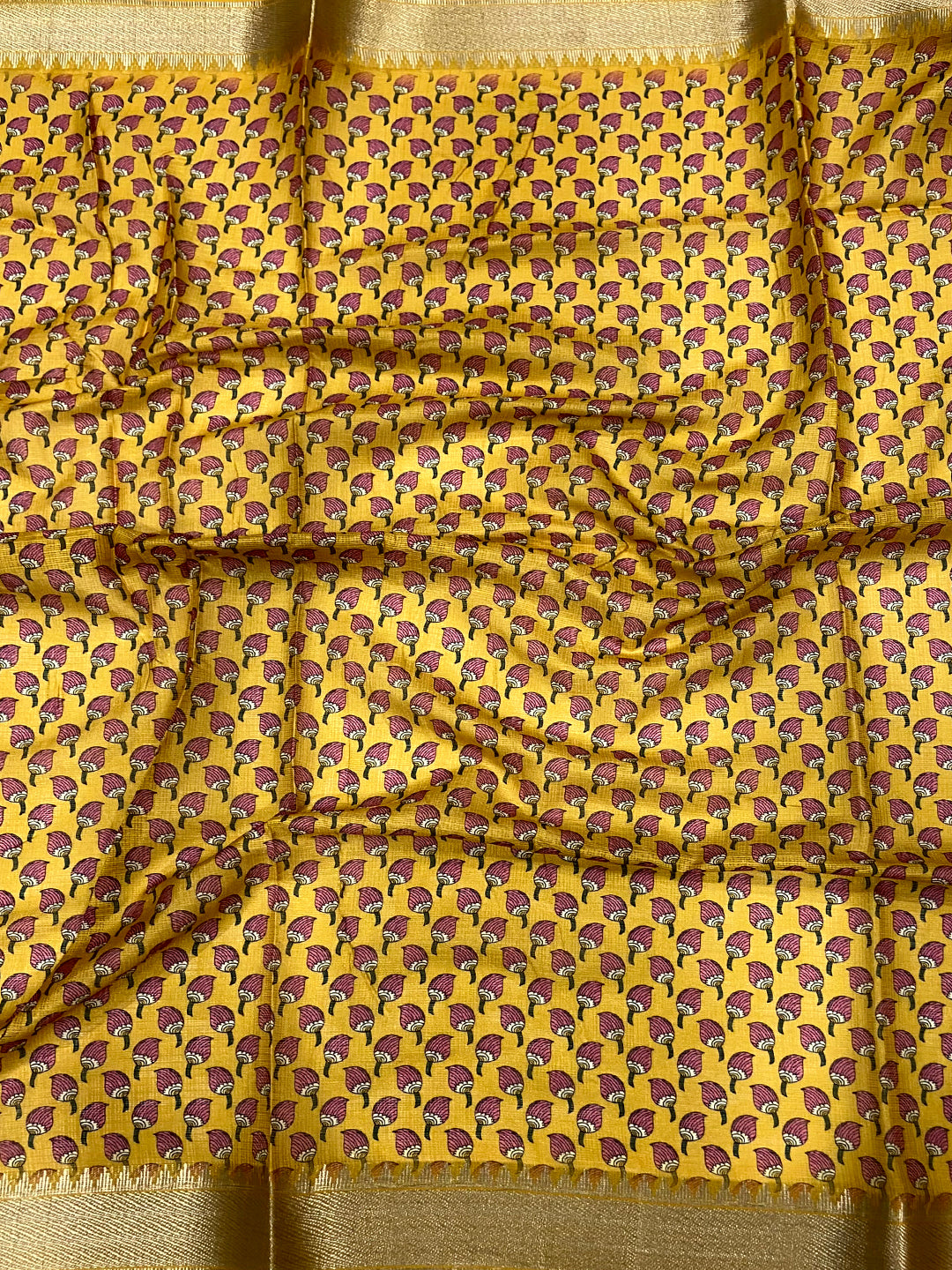 Mint Green Kota Doriya Floral Kalamkari Print Saree by My Store