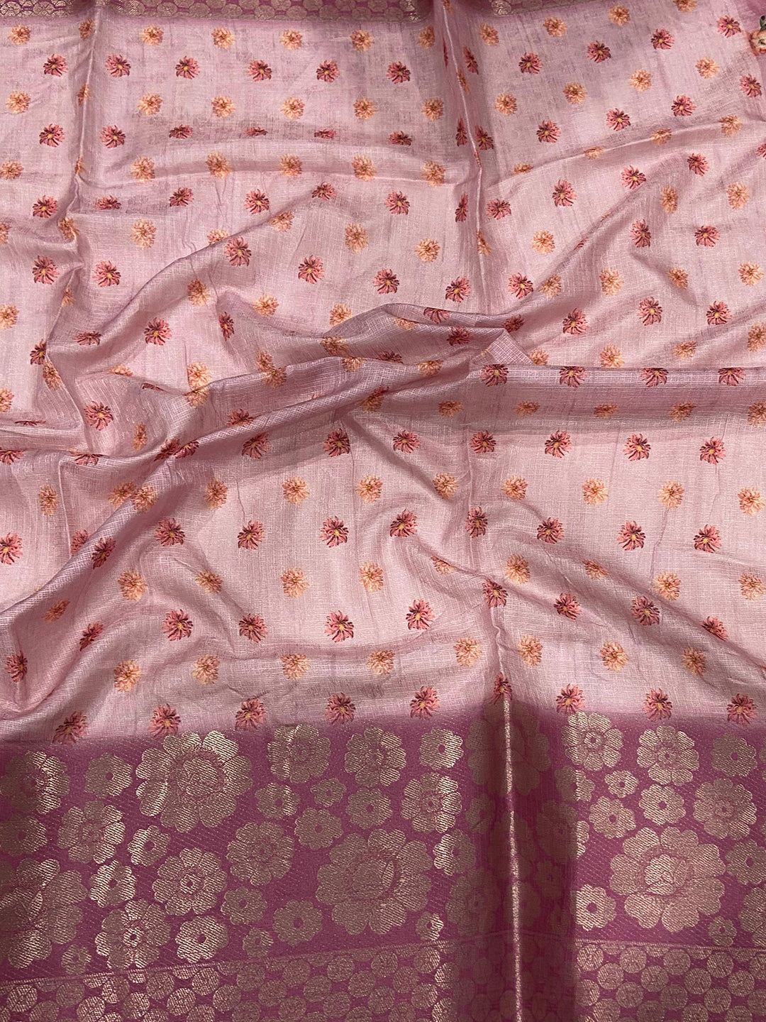 Dahlia Pink Kota Doriya Zari Floral Kanchi Border Saree