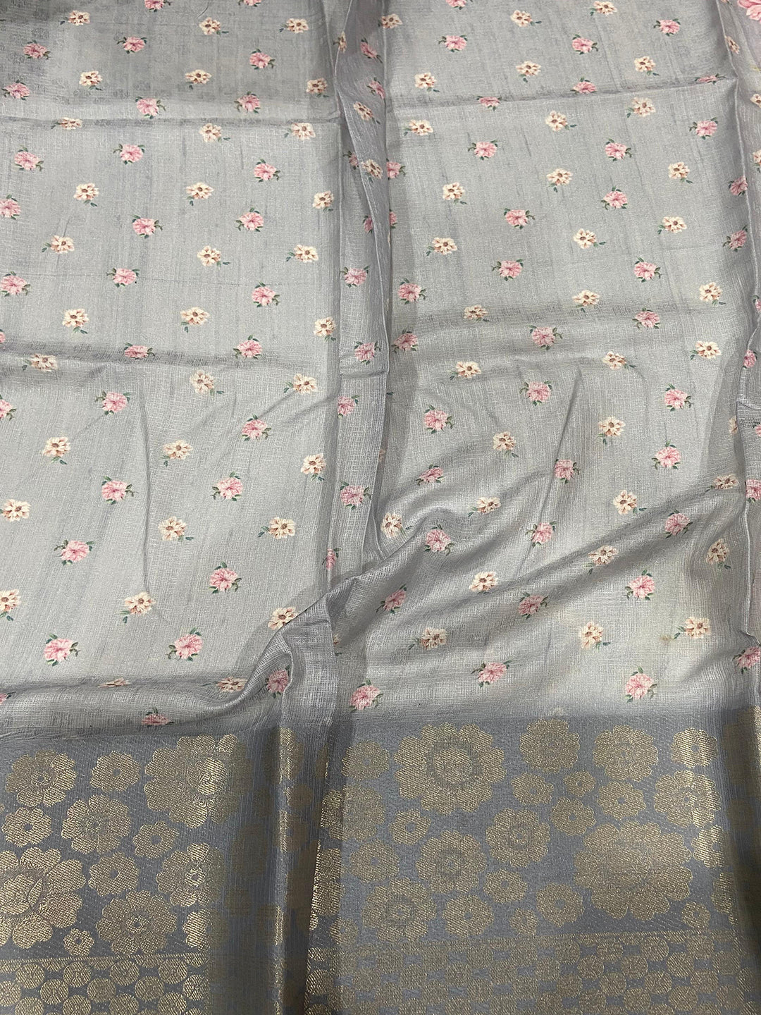 Grey Kota Doriya Zari Floral Kanchi Border Saree by My Store