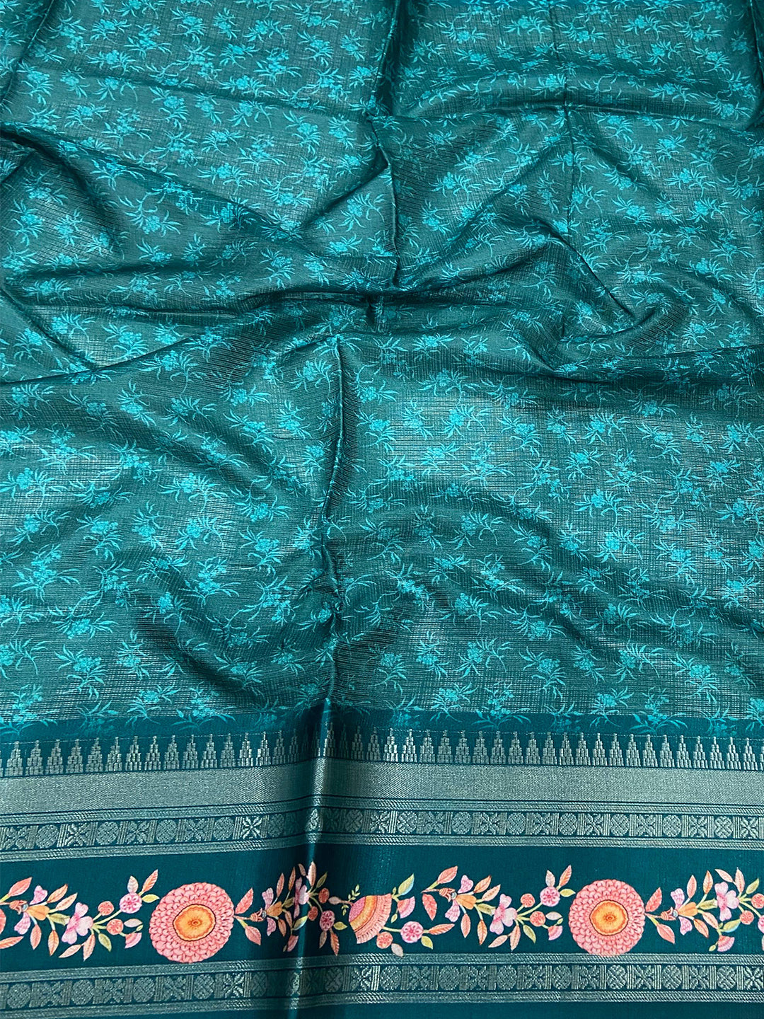 Poppy Blue Kota Satin Border Saree by My Store