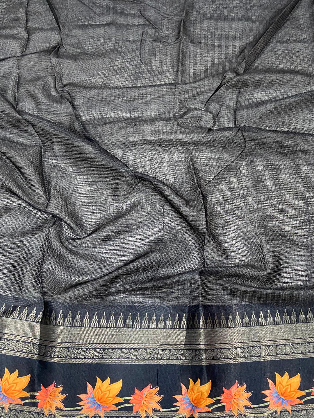 Dove Grey Kota Satin Border Saree by My Store