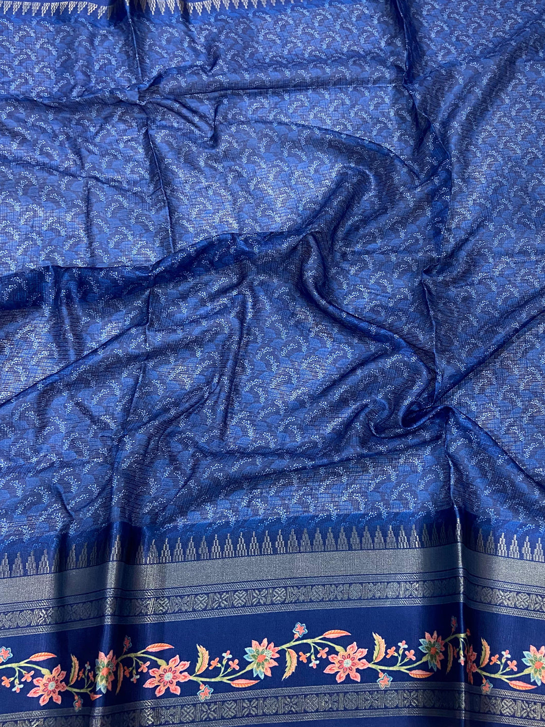 Powder Blue Kota Satin Border Saree by My Store