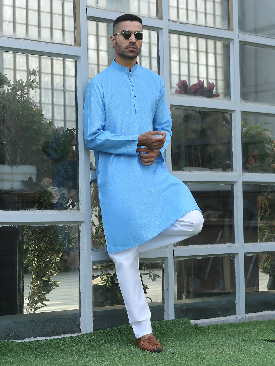 Cotton blend Woven self Desing Kurta