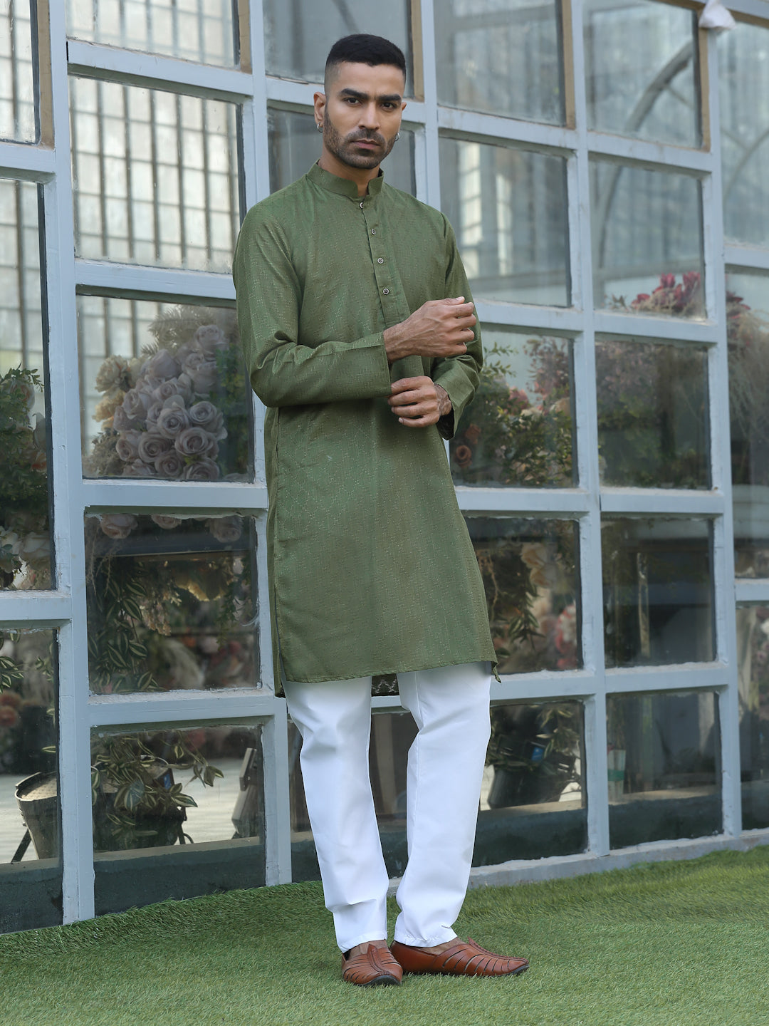 Cotton blend Woven self Desing Kurta