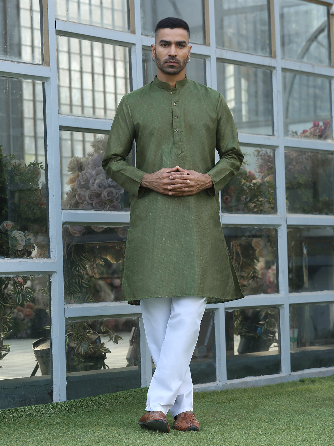 Cotton blend Woven self Desing Kurta Pyjama Set
