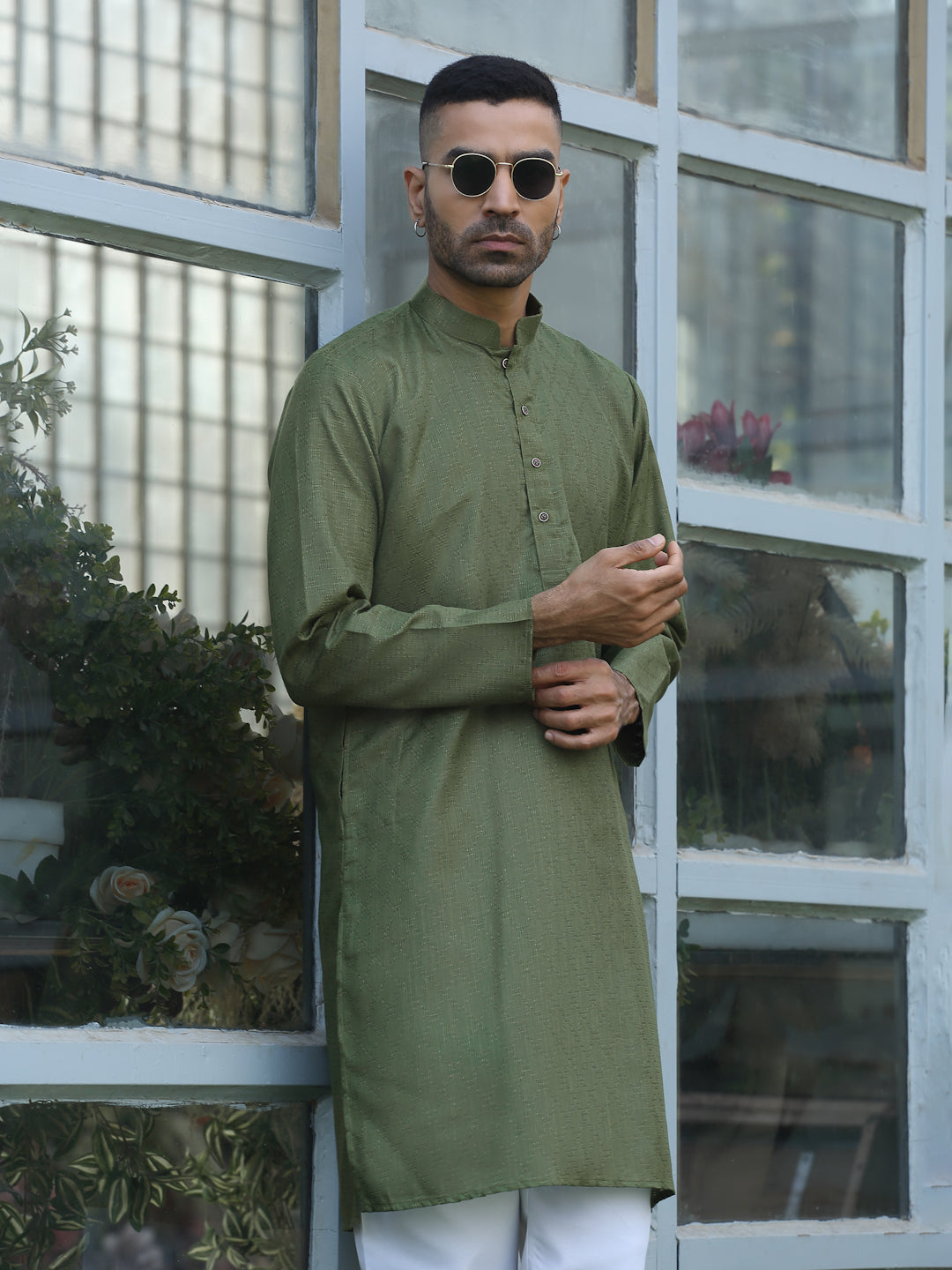 Cotton blend Woven self Desing Kurta