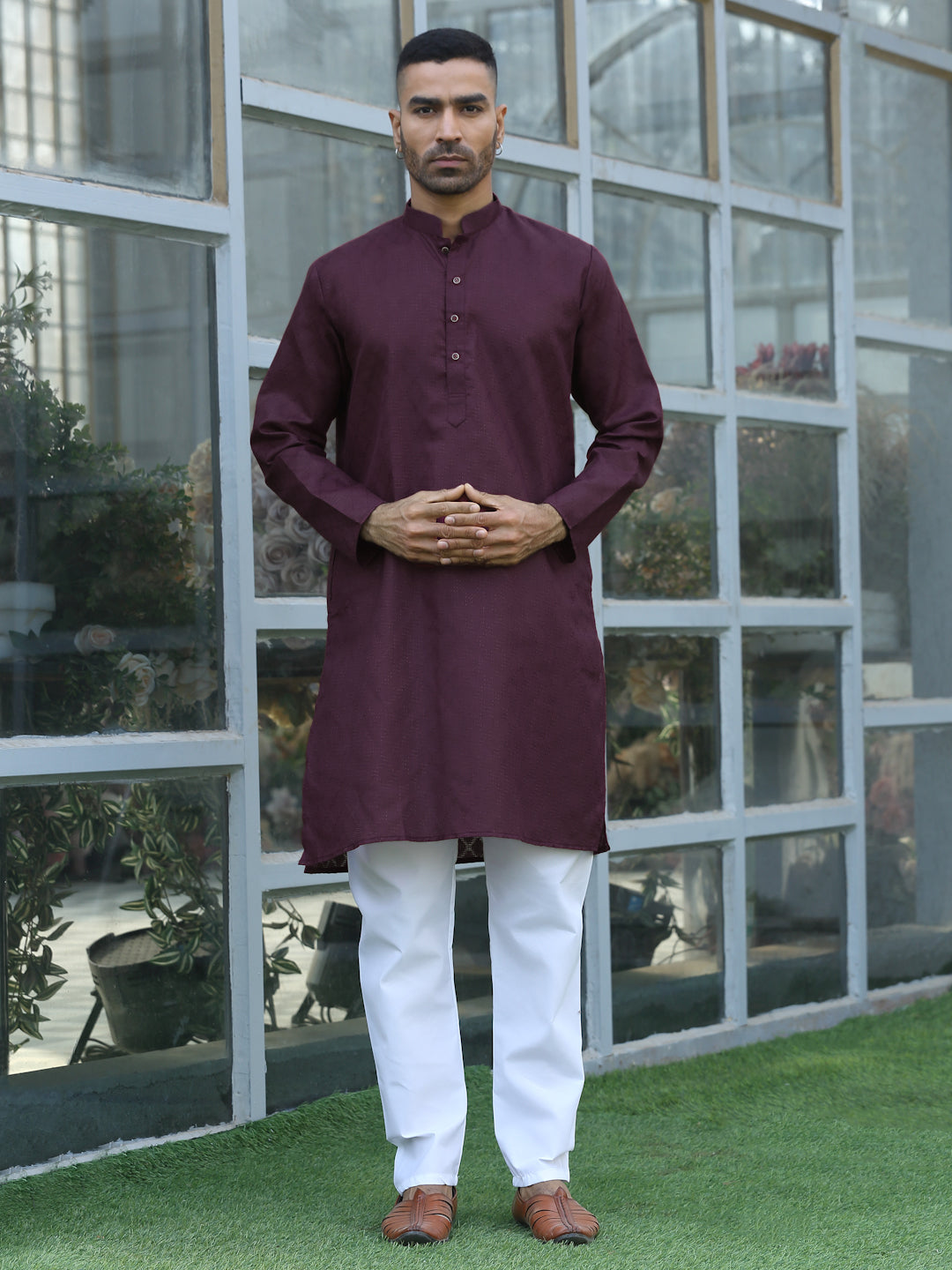 Cotton blend Woven self Desing Kurta