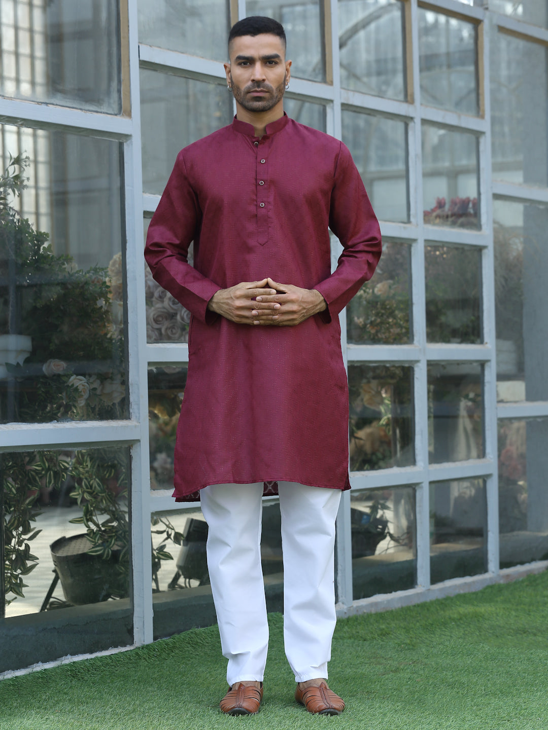 Cotton blend Woven self Desing Kurta