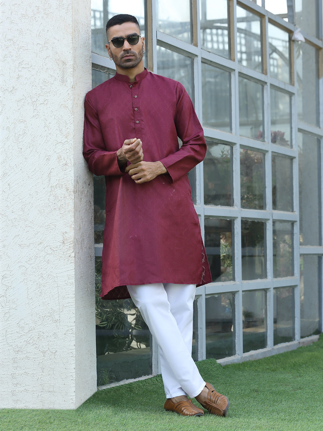 Cotton blend Woven self Desing Kurta