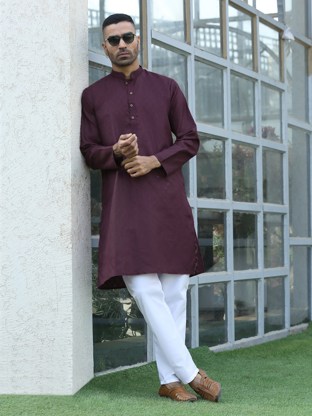 Cotton blend Woven self Desing Kurta