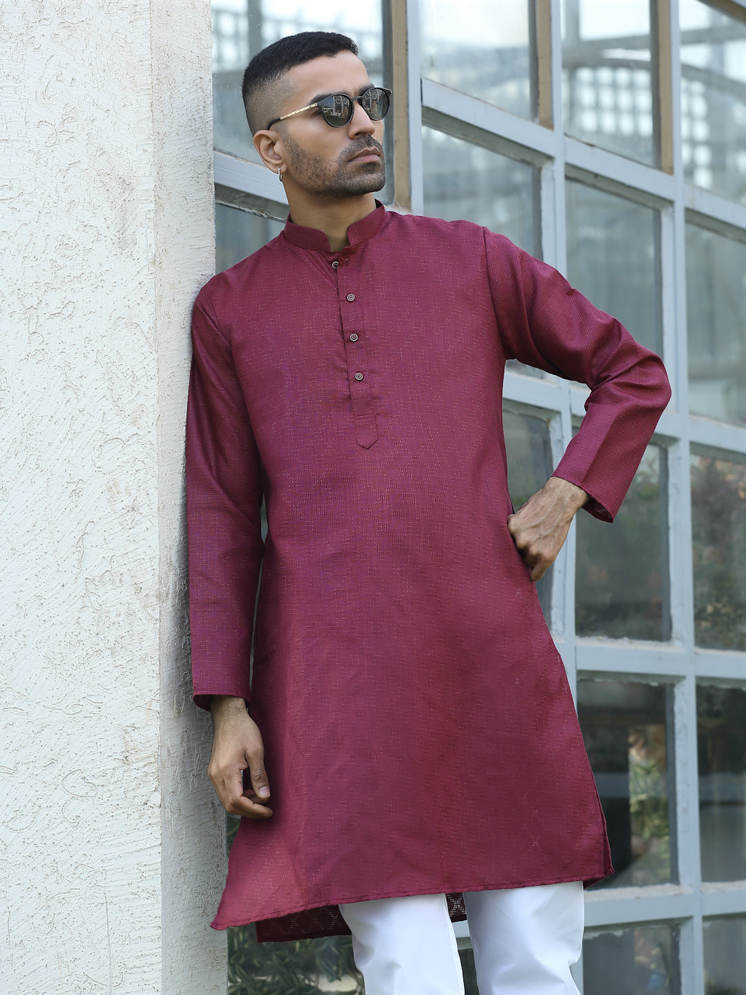 Cotton blend Woven self Desing Kurta