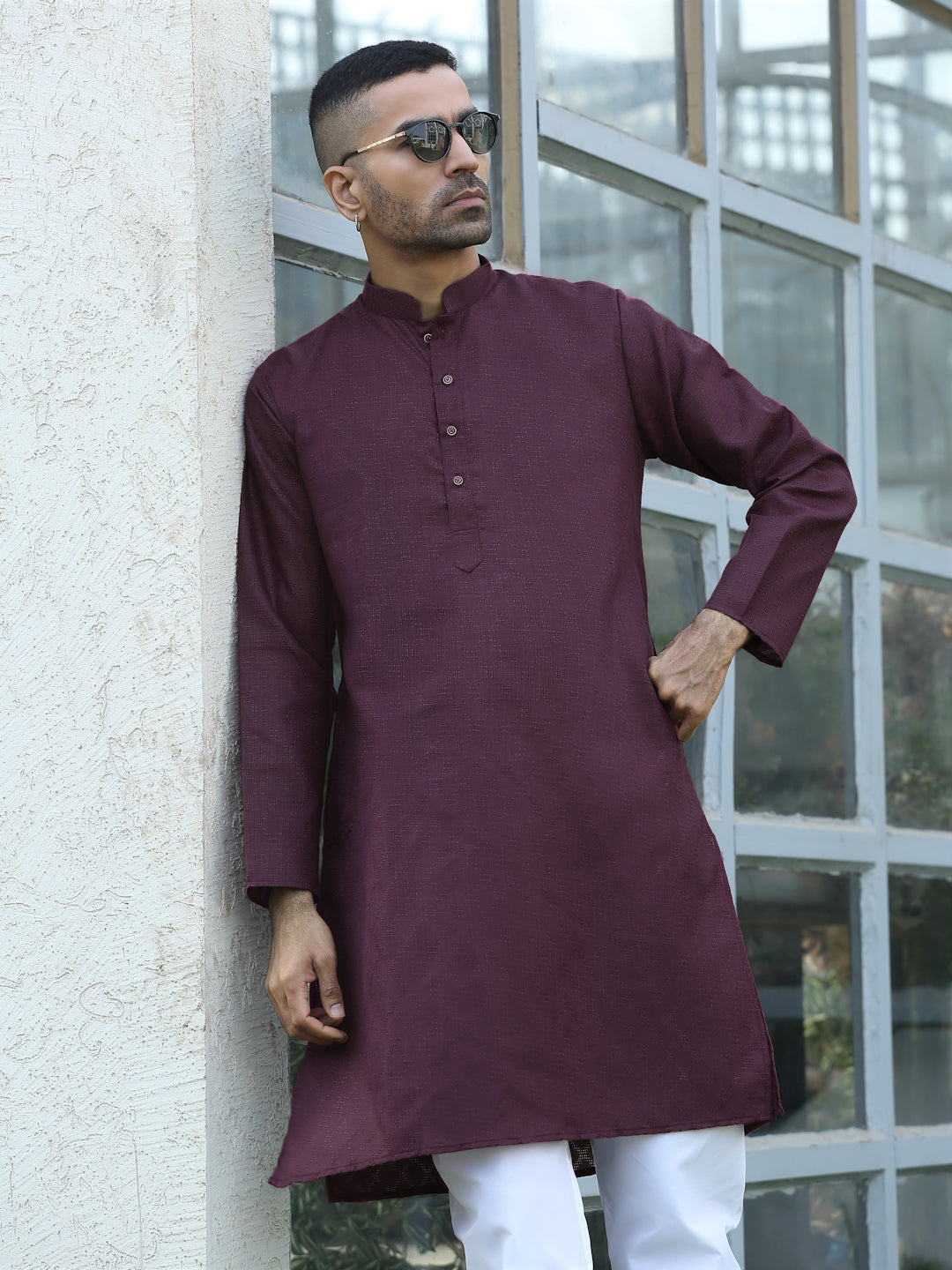 Cotton blend Woven self Desing Kurta