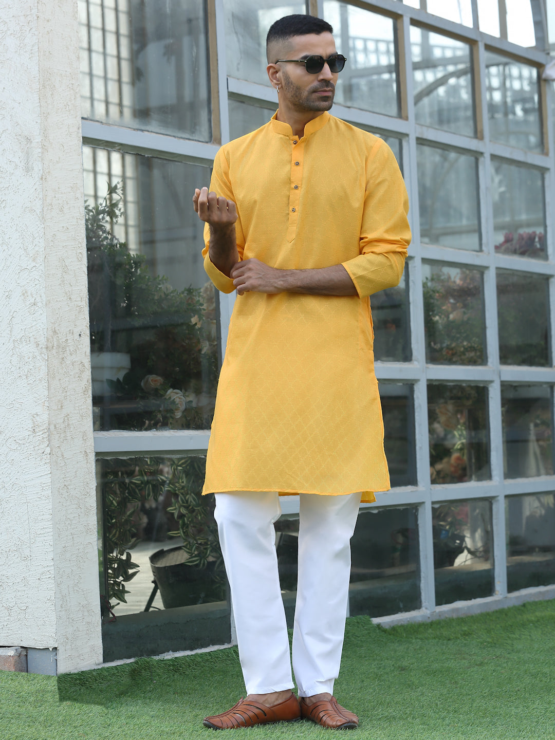 Cotton blend Woven self Desing Kurta