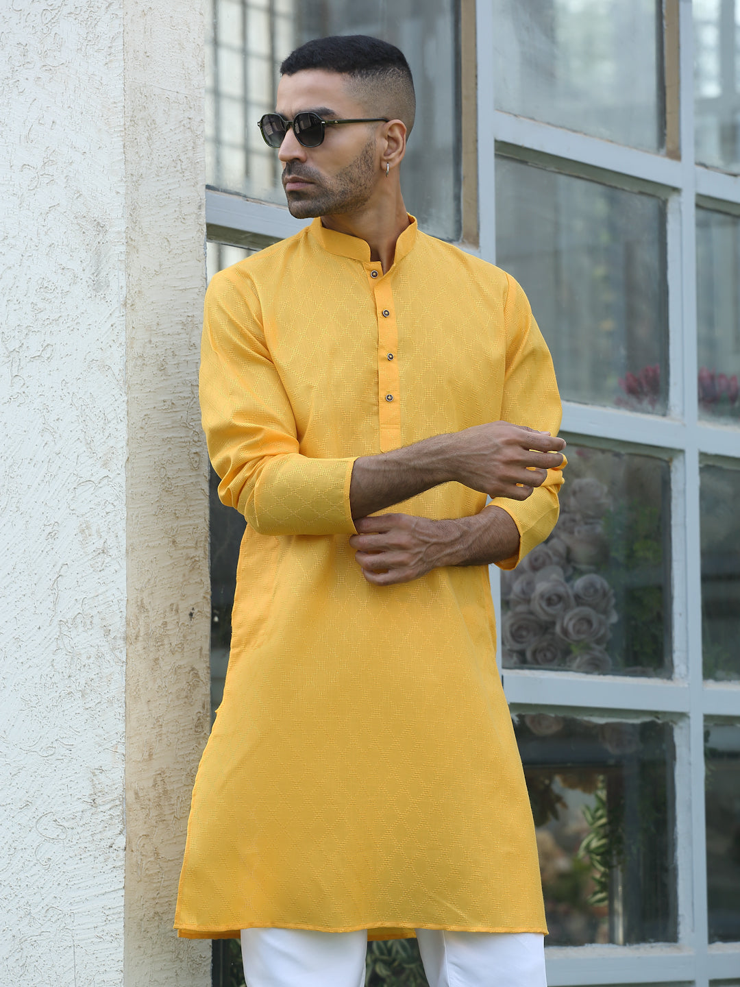 Cotton blend Woven self Desing Kurta