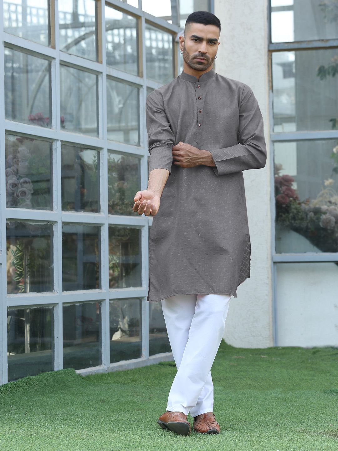 Cotton blend Woven self Desing Kurta