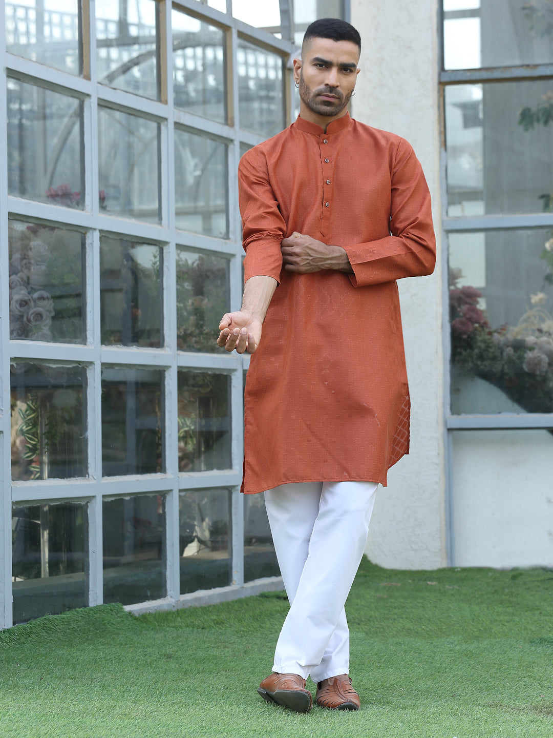 Cotton blend Woven self Desing Kurta