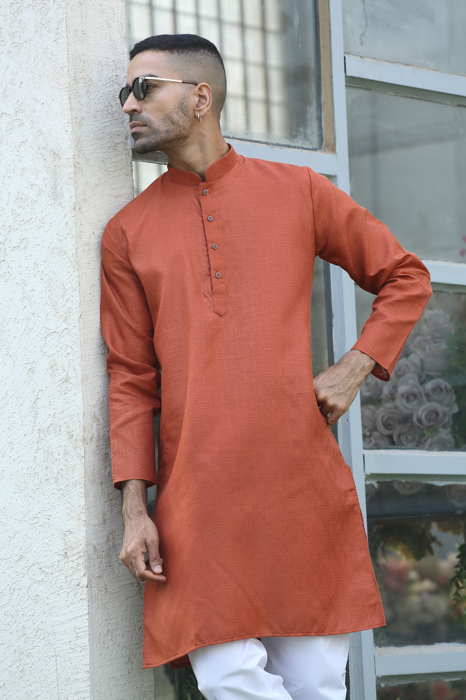 Cotton blend Woven self Desing Kurta
