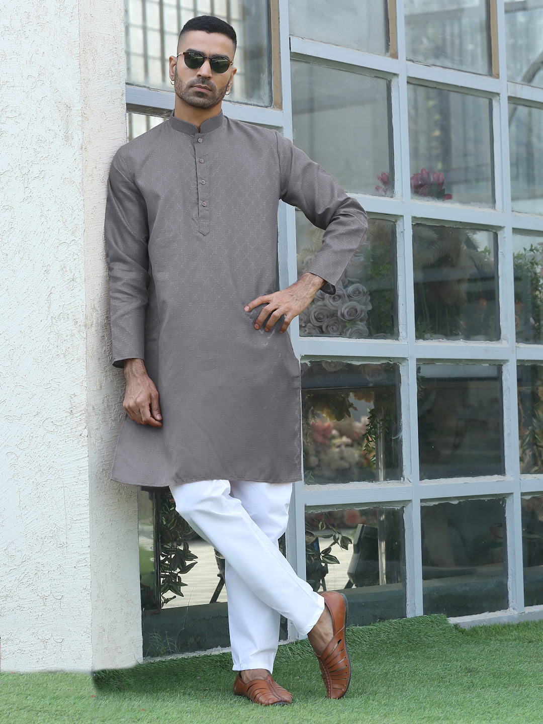 Cotton blend Woven self Desing Kurta