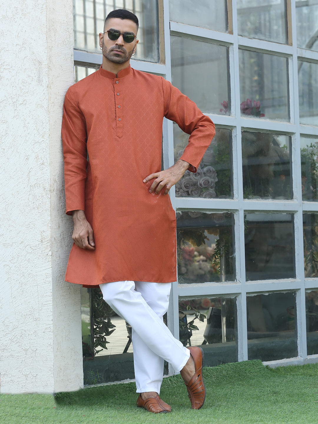 Cotton blend Woven self Desing Kurta