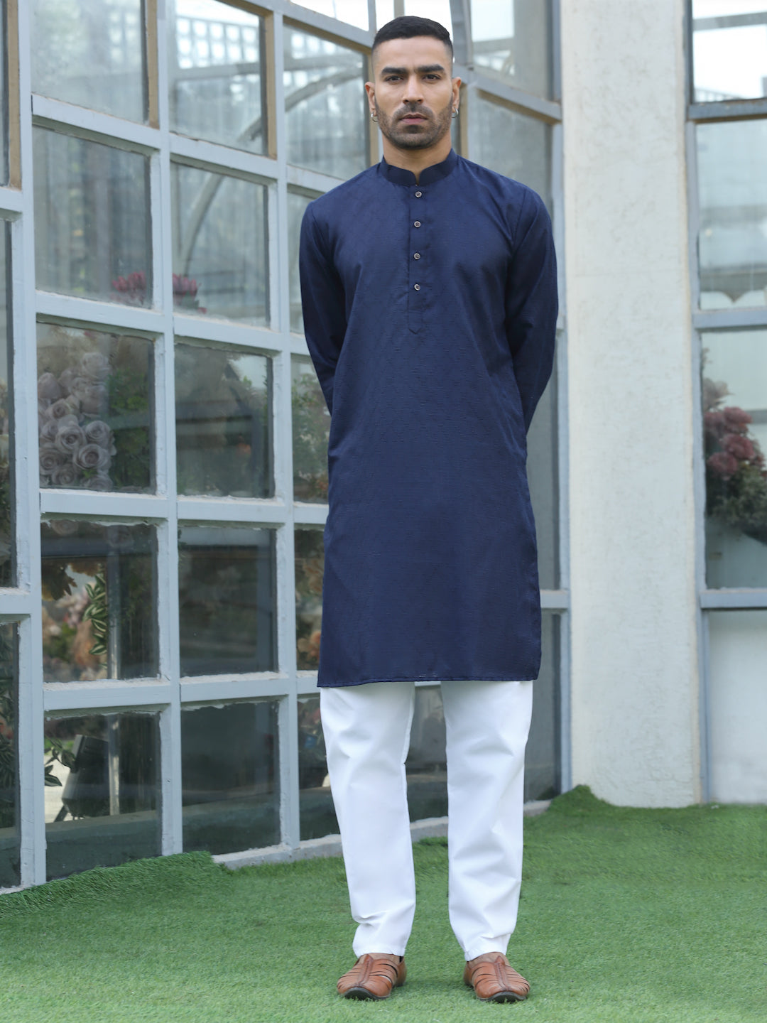 Cotton blend Woven self Desing Kurta
