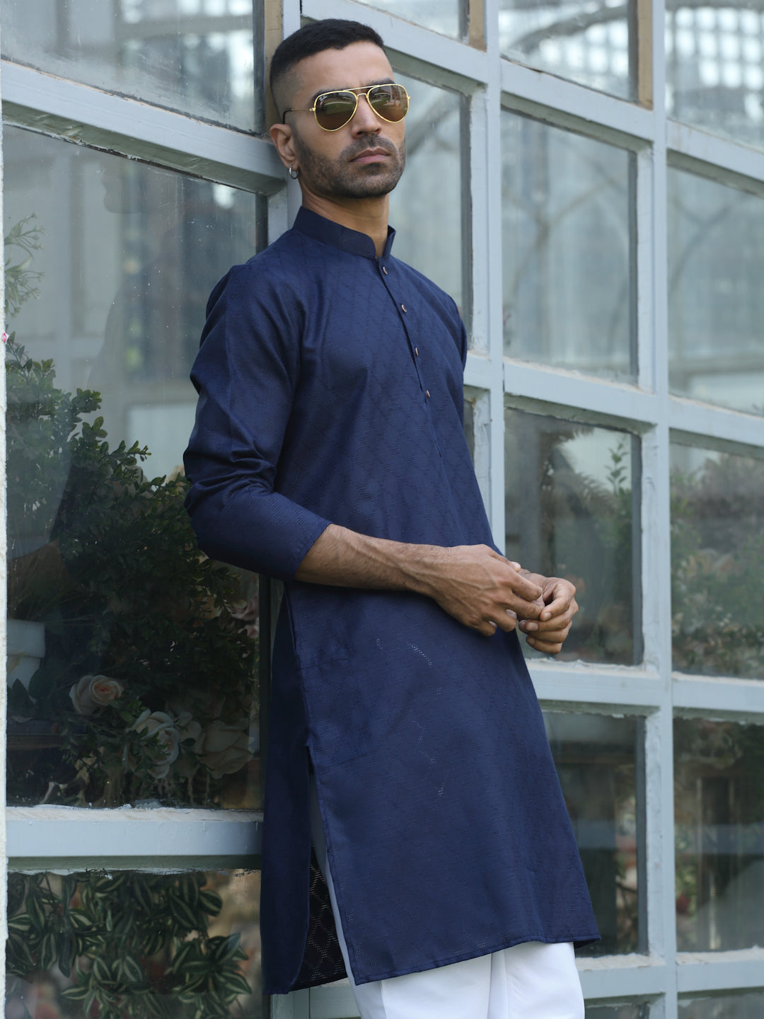 Cotton blend Woven self Desing Kurta