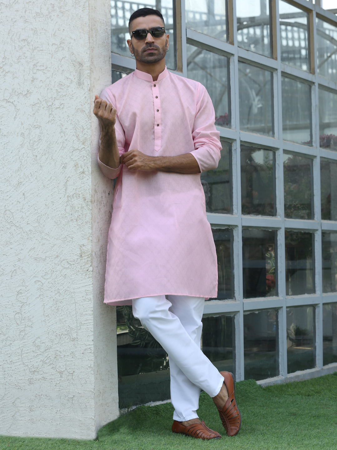 Cotton blend Woven self Desing Kurta