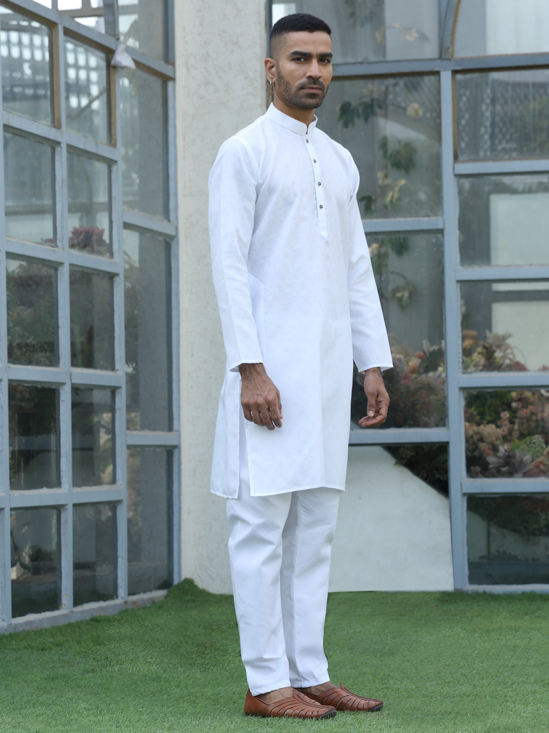 Cotton blend Woven self Desing Kurta