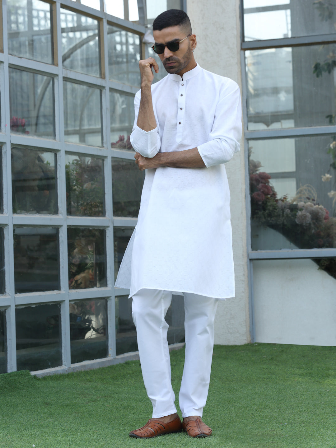 Cotton blend Woven self Desing Kurta