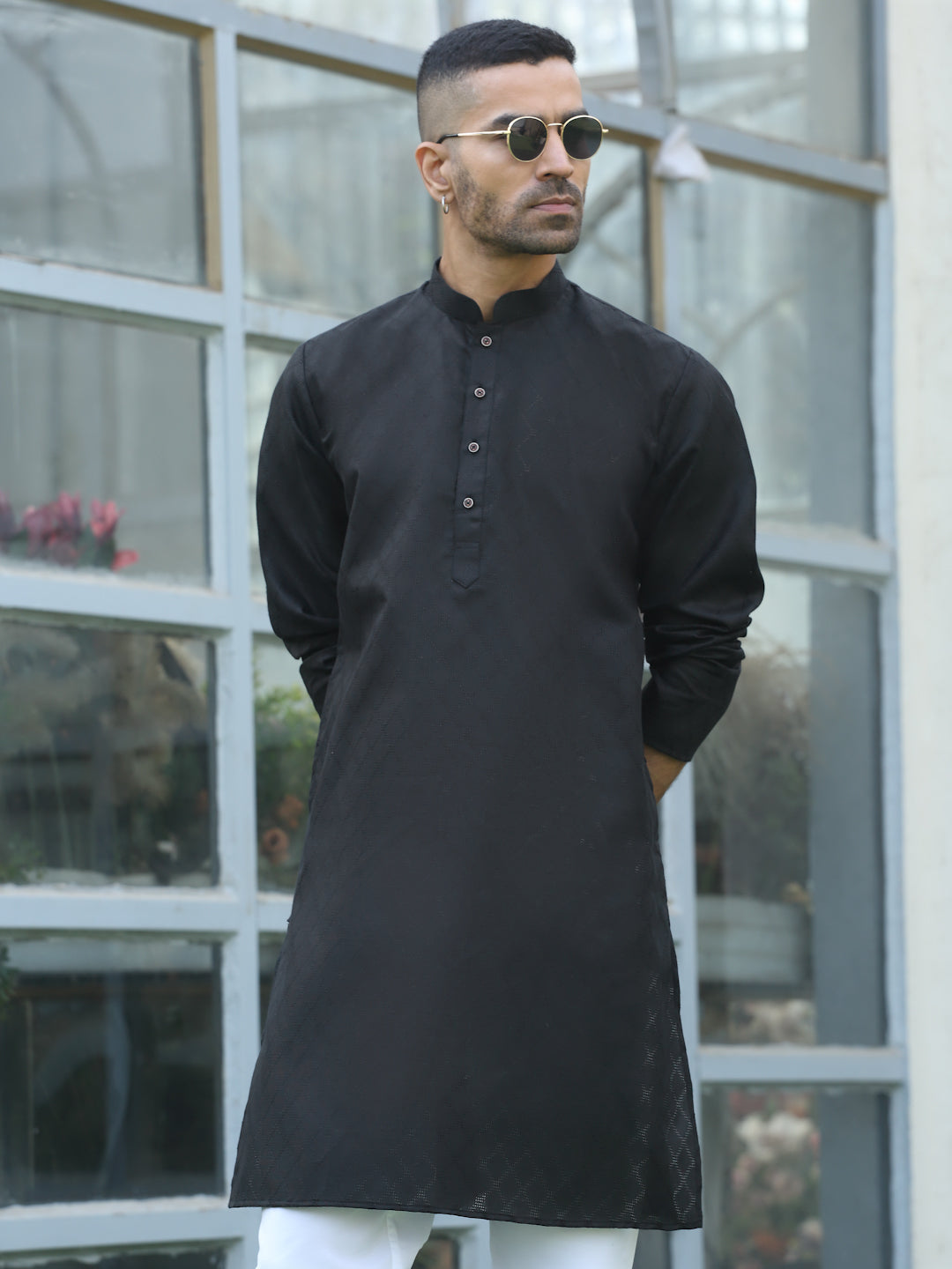 Cotton blend Woven self Desing Kurta