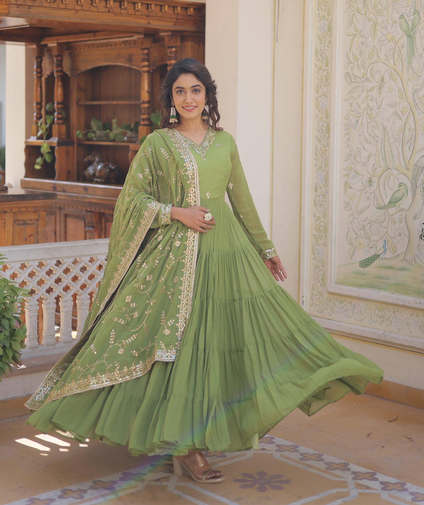 Designer Georgette Green Kurta Set