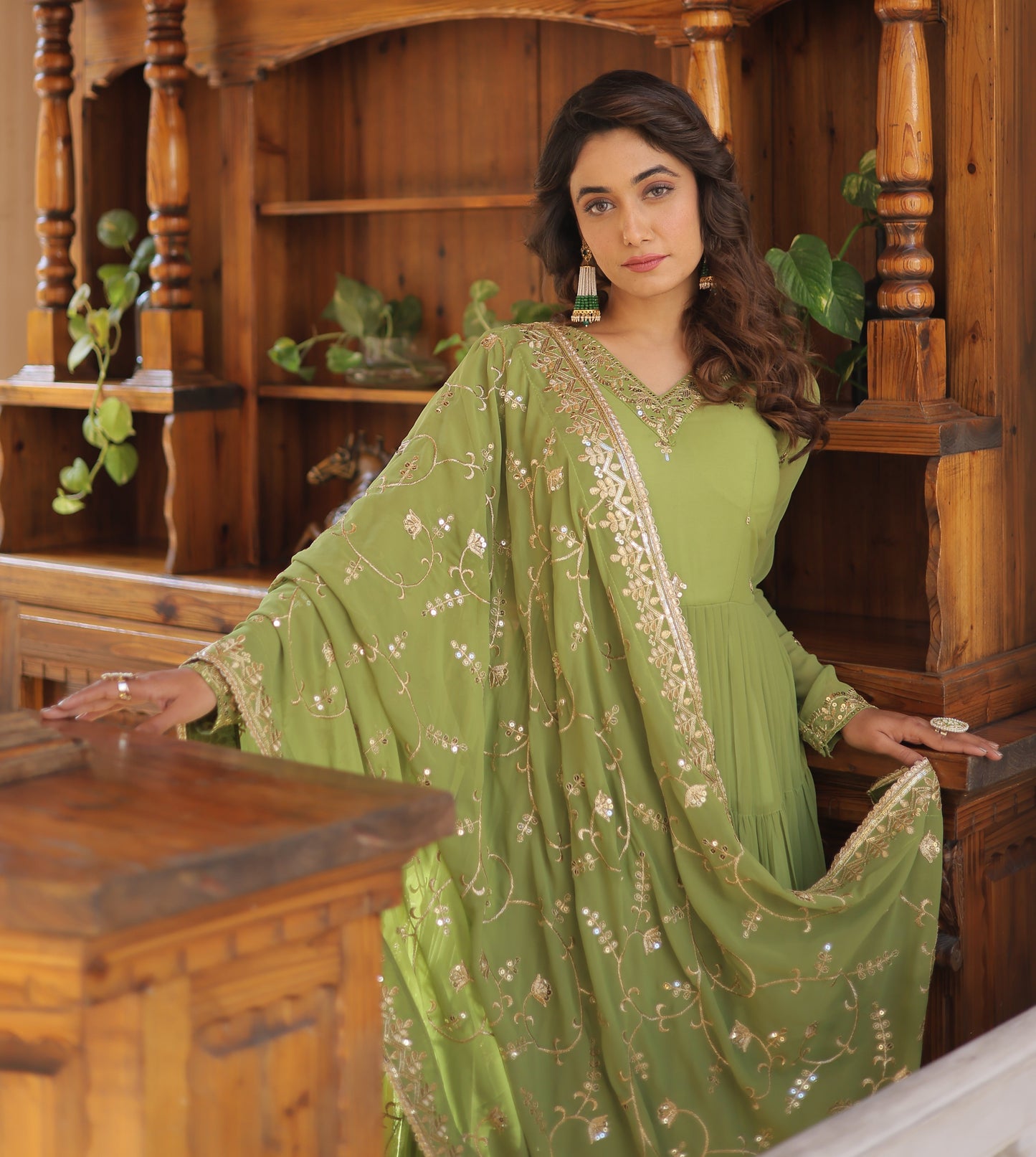 Designer Georgette Green Kurta Set