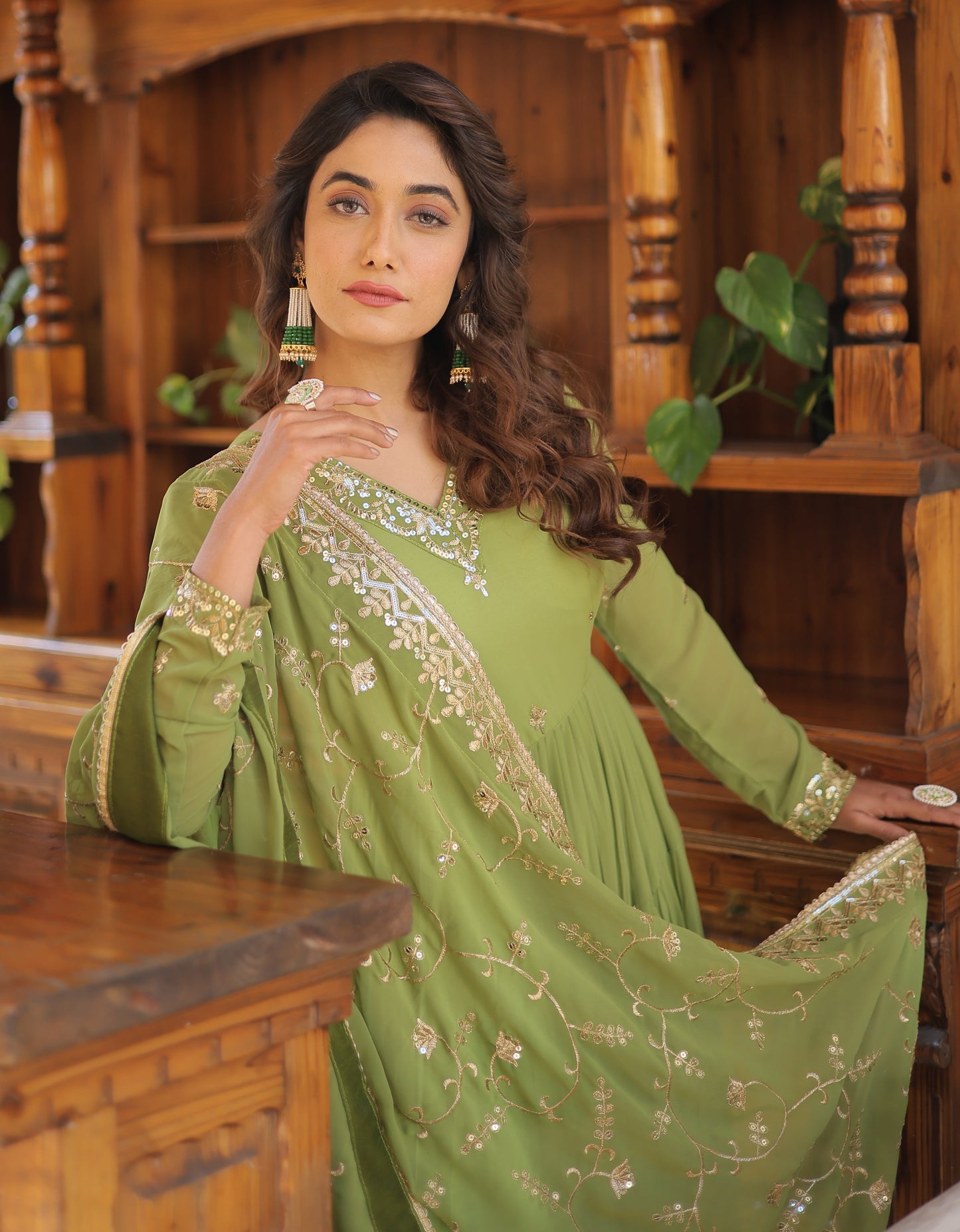 Designer Georgette Green Kurta Set