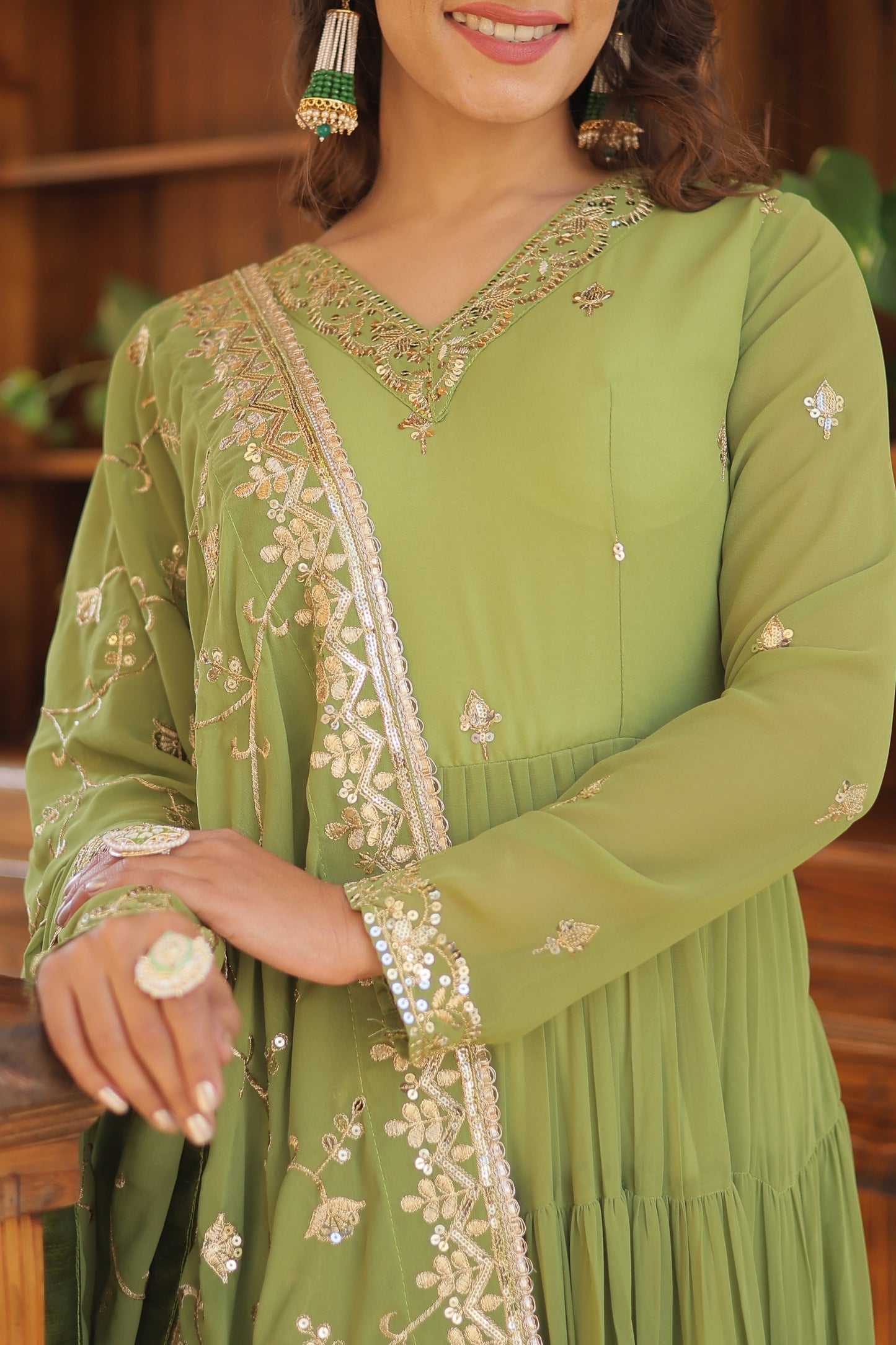 Designer Georgette Green Kurta Set