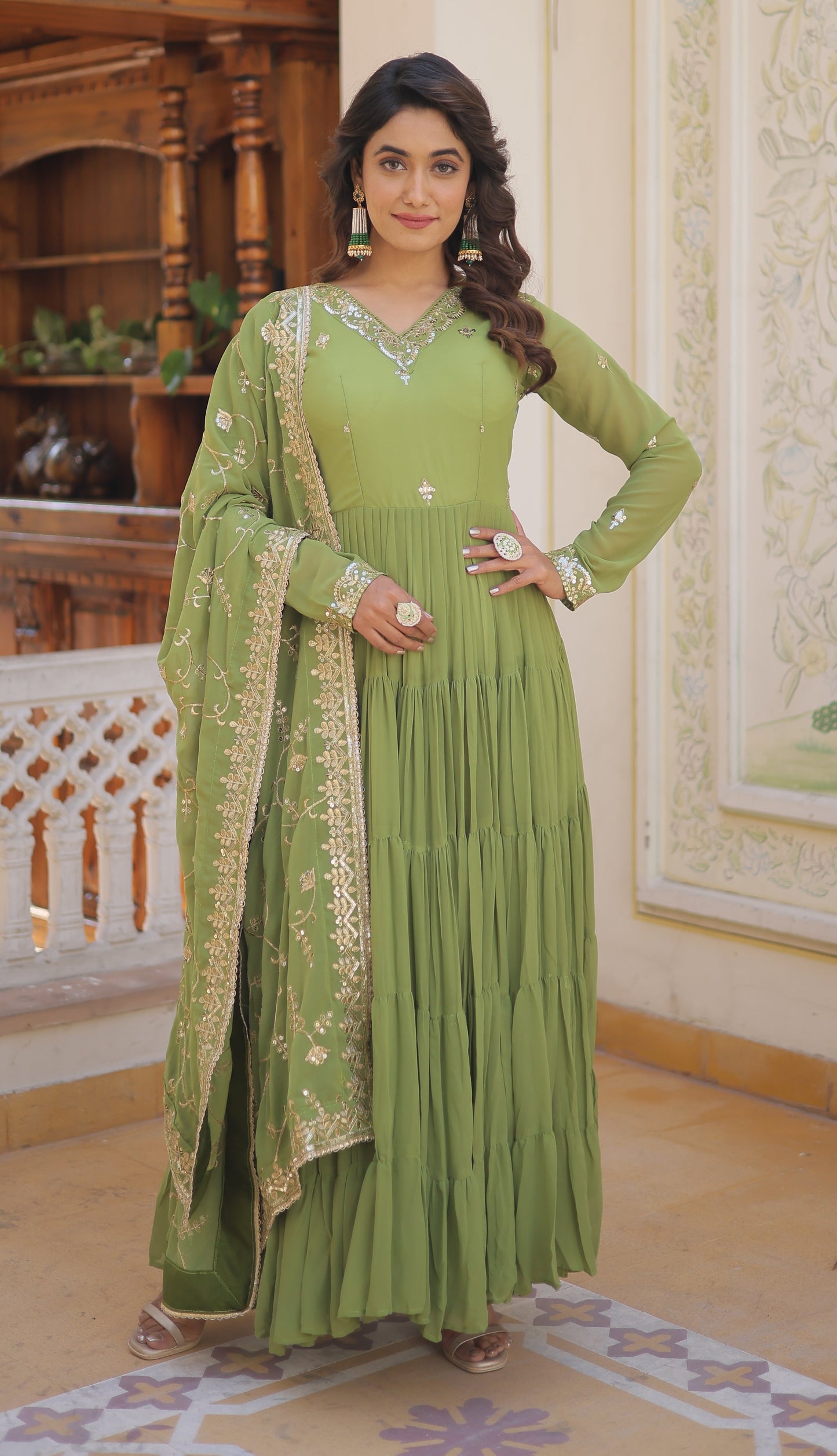Designer Georgette Green Kurta Set