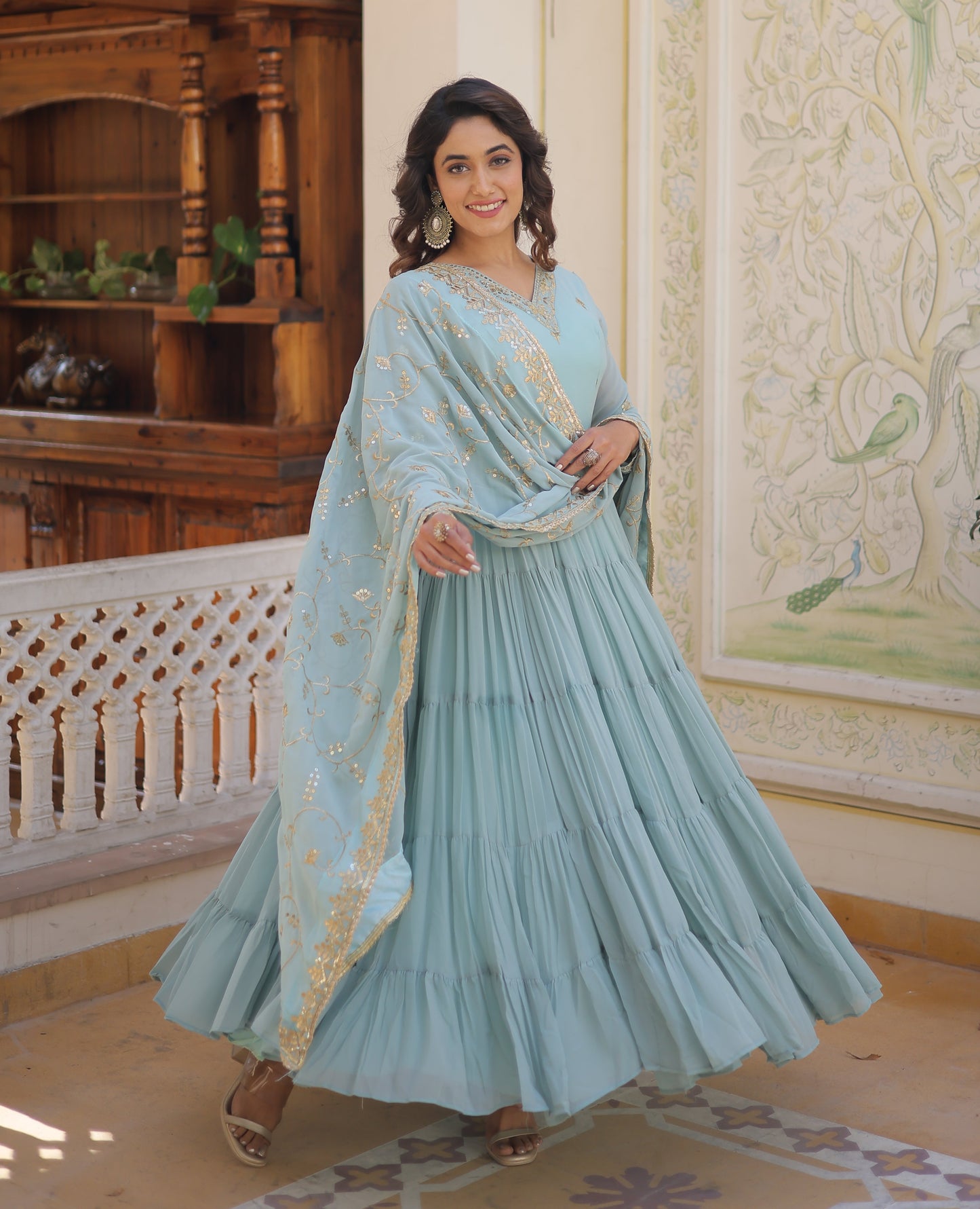 Designer Georgette Sky Blue Kurta Set