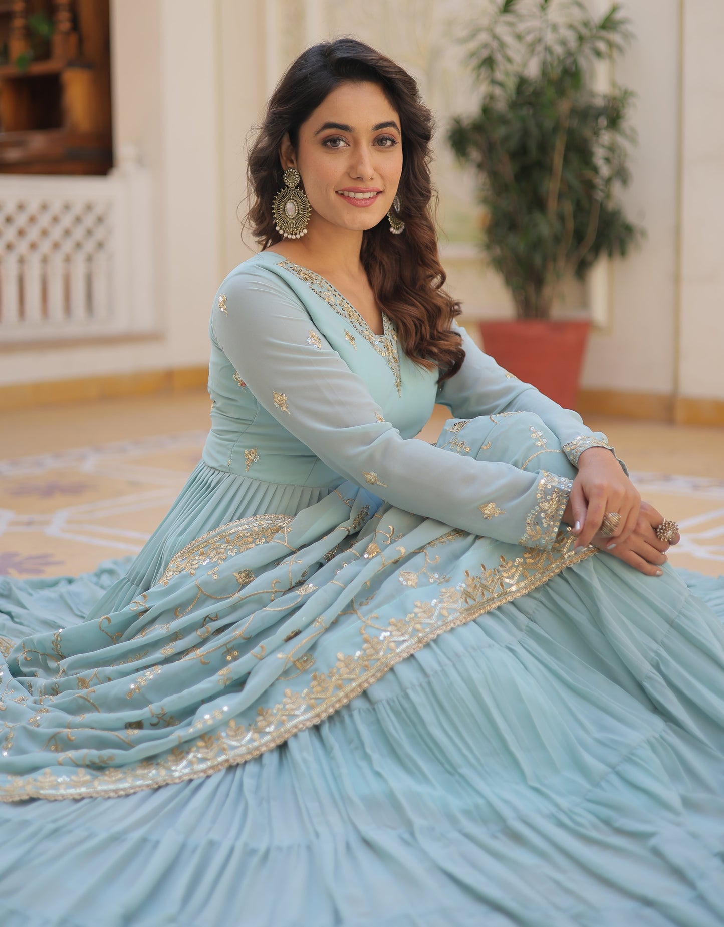 Designer Georgette Sky Blue Kurta Set