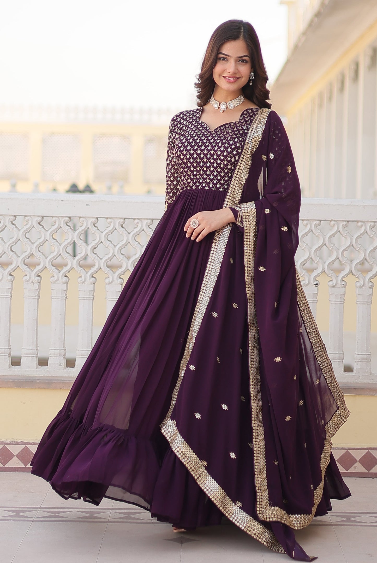 Designer Embroidered Wine Kurta Set