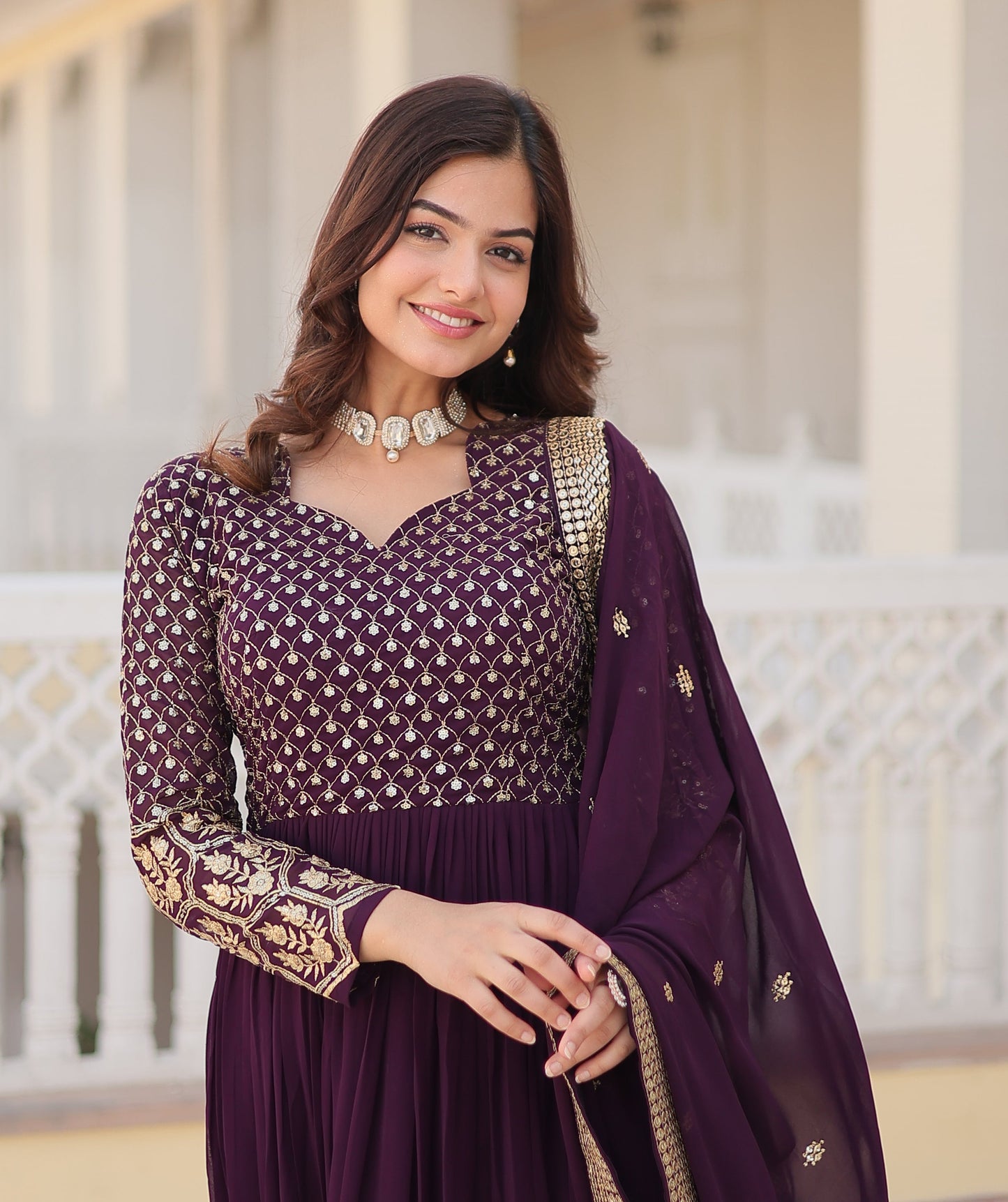 Designer Embroidered Wine Kurta Set