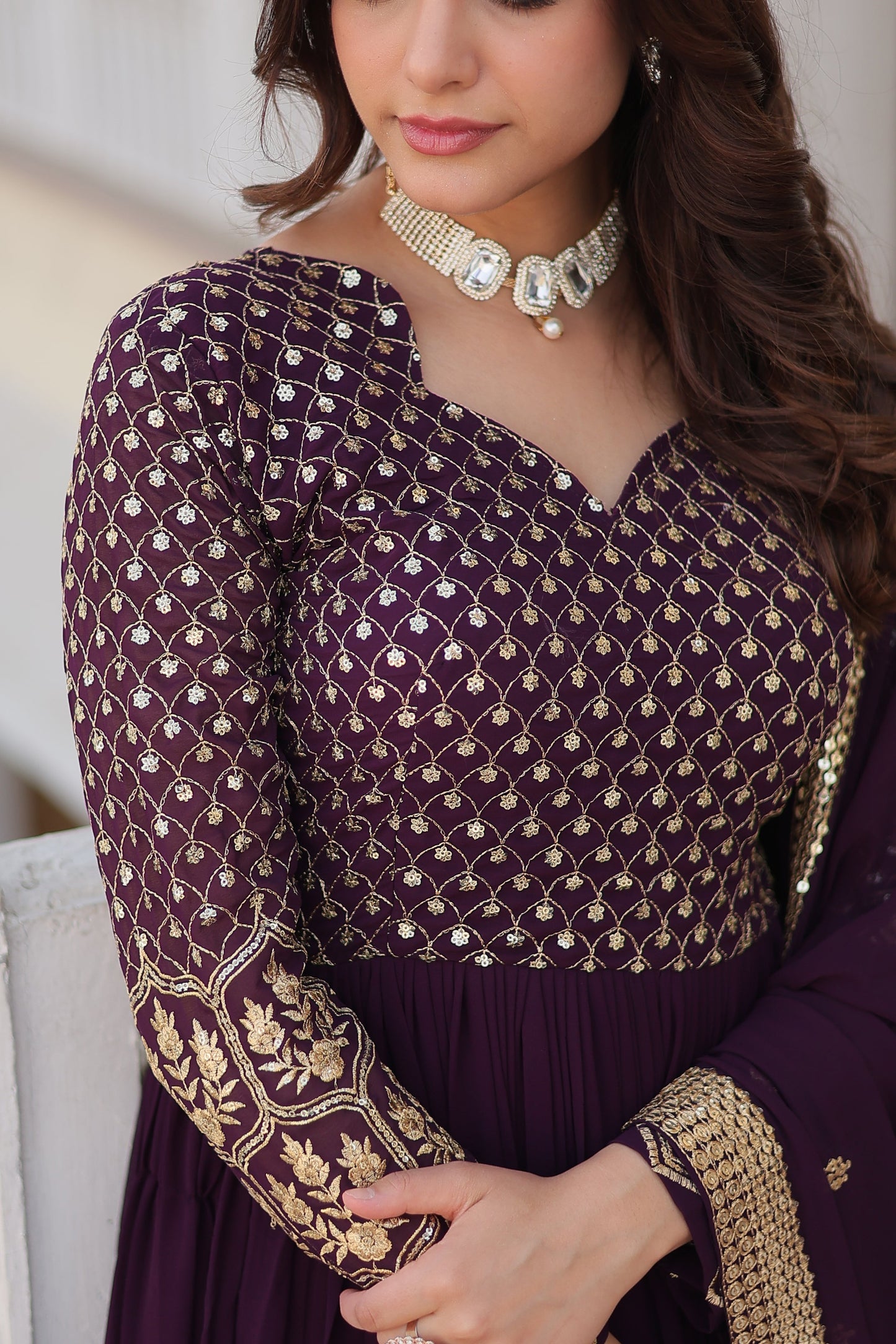 Designer Embroidered Wine Kurta Set