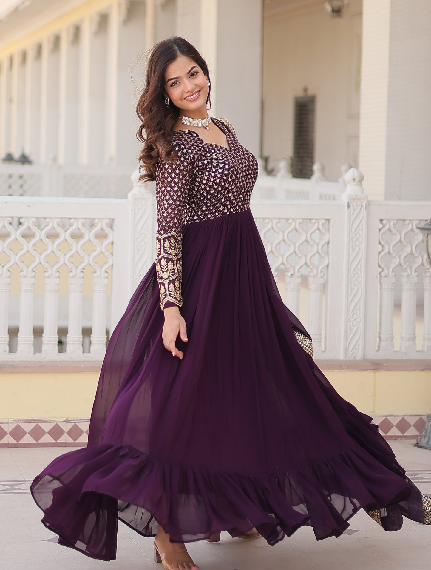 Designer Embroidered Wine Kurta Set