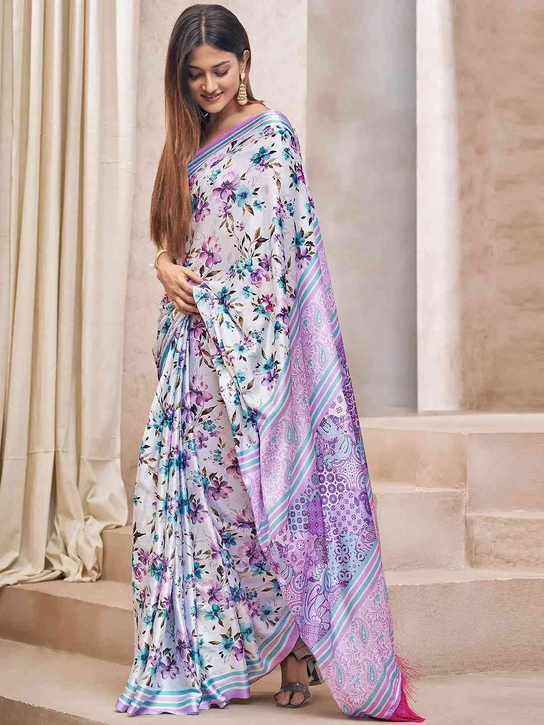Satin Georgette Saree With Trendy Digital Print by My Store