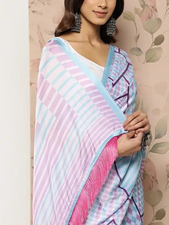 Soft Satin Georgette Pristel Colour Party Wear Saree by My Store
