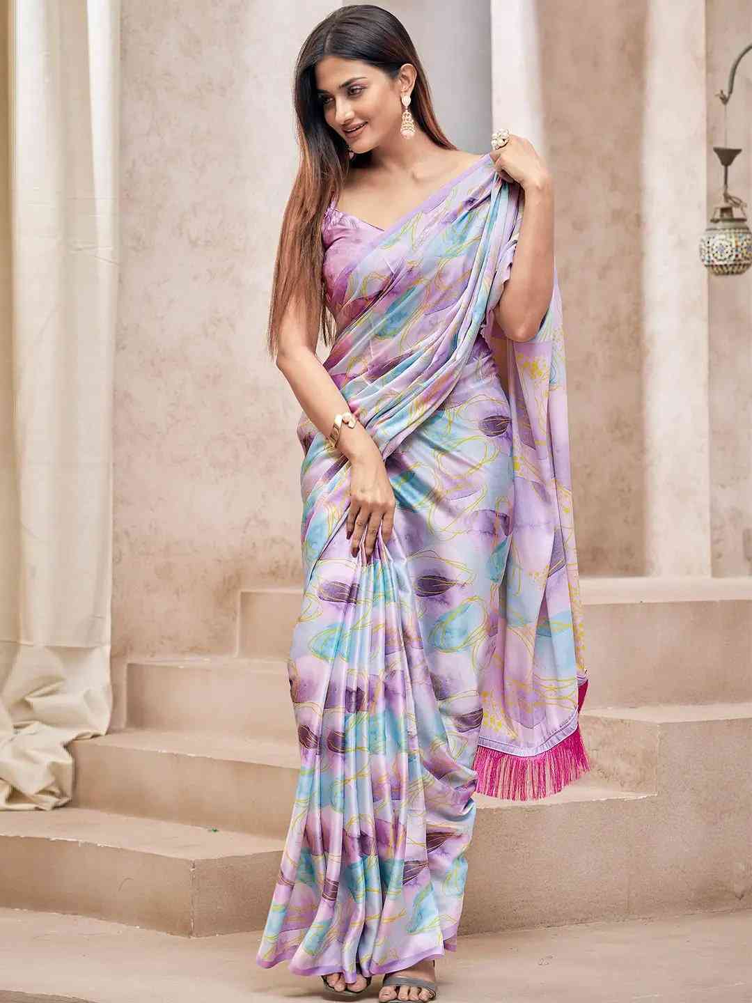 Traditional Soft Satin Georgette Saree With Digital Print