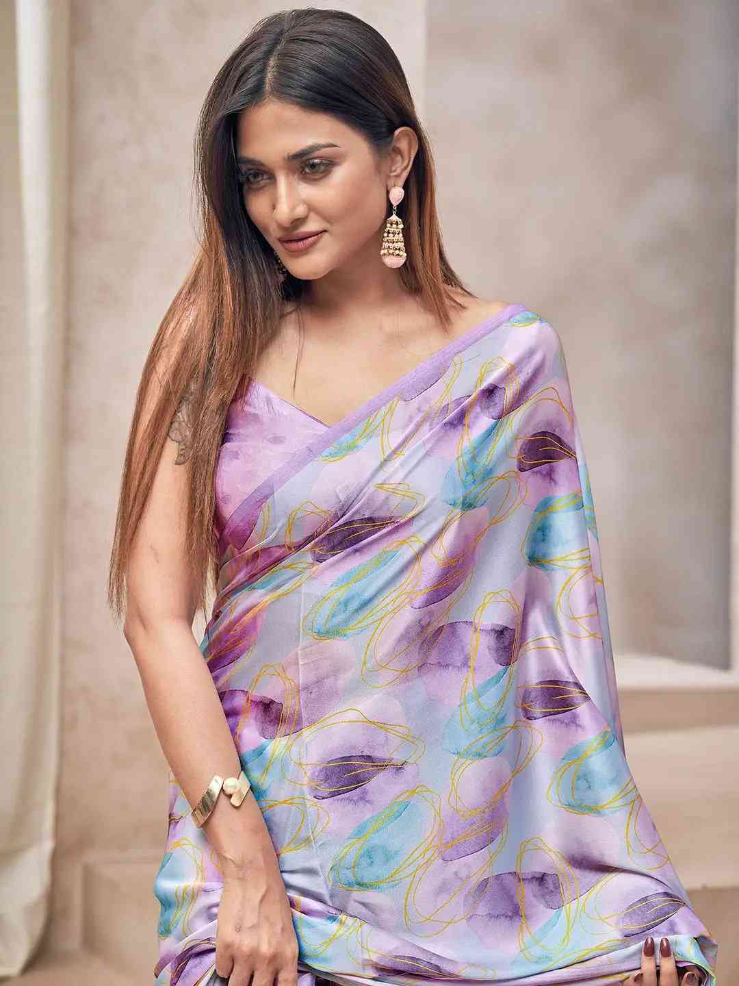 Traditional Soft Satin Georgette Saree With Digital Print