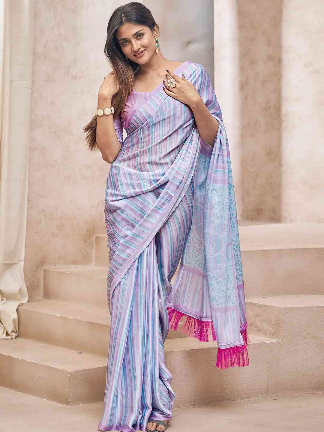 Trendy Soft Satin Georgette Saree With Digital Print