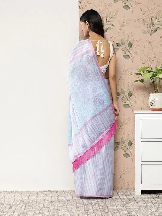 Soft Satin Georgette Pristel Colour Party Wear Saree by My Store